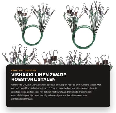 Vishaaklijn 40 Stuks - 13,6 kg Roestvrij Stalen - Draaiknopen - Snelsluitingen - Zinklijn - 31LB LB Test - Vislijn