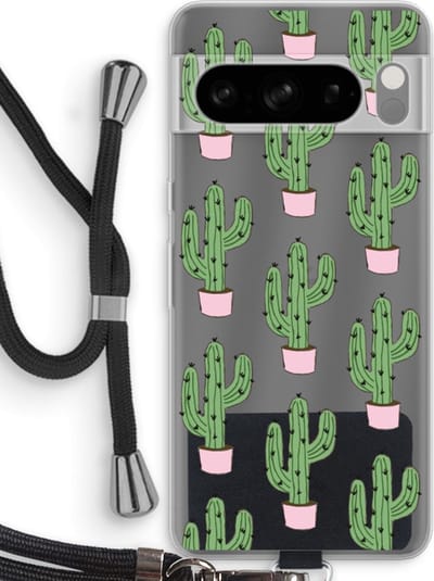 Case Company® - Hoesje met koord geschikt voor Google Pixel 8 Pro hoesje met Koord - Cactus Lover - Telefoonhoesje met Zwart Koord - Bescherming aan alle Kanten en Over de Schermrand