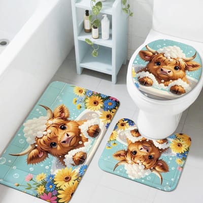 Hoogwaardige set van 3 badmatten met toiletbrilhoes, antislip en wasbaar voor badkamer en keuken, ideaal voor huisdecoratie