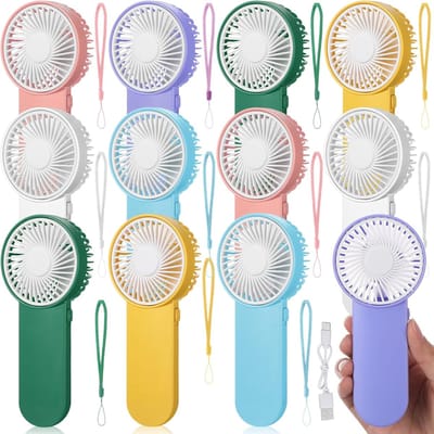 12 Stuks Mini Handventilator – 1 Snelheid, Schattig, Batterijgevoerd, Bulk, Voor Wimpers, Make-up, Reizen, Kamperen, Zomer (Kleurrijk)