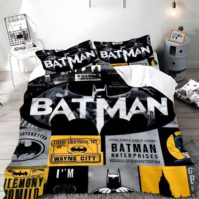 Dekbedovertrek Cartoon B-Batmans Kussensloop Beddengoed Set Volwassen Jongen Meisje Slaapkamer Decoratie Kinder Cadeau Enkel Dubbel Groot Formaat AU Single(140*210cm)3pcs