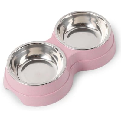 Premium Accessoires Hoge Kwaliteit Dubbele Huisdierbakken Hond Voedsel Water Voerbak Roestvrij Staal Huisdier Drinkbak Voederbak Kat Puppy Voedingsbenodigdheden Kleine Do roze