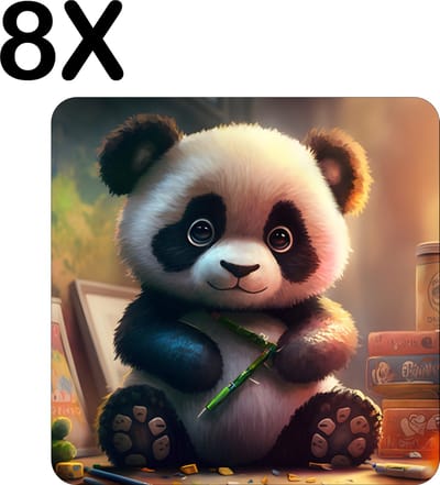 Luxe Placemat - Schattige Baby Panda - Set van 8 Placemats - 50x50 cm - 2 mm dik Vinyl - Anti Slip - Afneembaar