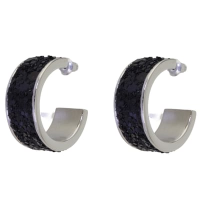 Behave - Oorringen dames zilverkleur zwart - Glitter accent - Party stijl