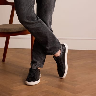 Manfield - Heren - Zwarte leren sneakers - Maat 40