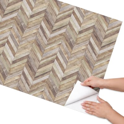 Coloray Meubel Wrap Folie - Bruin Meubelfolie - 75x150 cm - Wrapfolie Keuken Tijdloos visgraatmotief - Decoratiefolie - Rustiek Meubelfolie - Meubel Wrap Folie - Woonkamer decoratie - Achtergronden en patronen