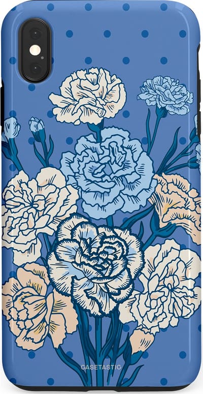 Casetastic hoesje geschikt voor Apple iPhone XS Max - Dubbellaagse bescherming - Anjer boeket - Fashion Case - Lavendel Lichtblauw Zilver