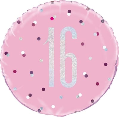 Helium Ballon 16 Jaar Roze 45cm leeg