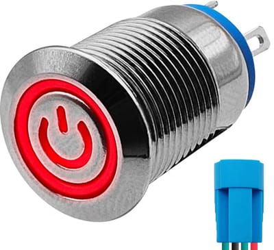 ProRide Metalen Drukschakelaar 220V ON-OFF - 12mm - Aan/uit schakelaar met Aansluitkabel - Spatwaterdicht - LED Indicatie Rood