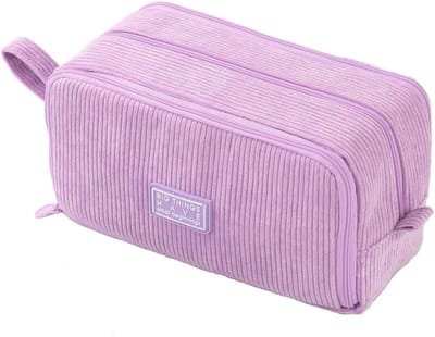 Etui met vakken - Pennendoos opbergtas - Spullen organiseren - Corduroy stof - 22.5 x 8 x 12 cm - Lila