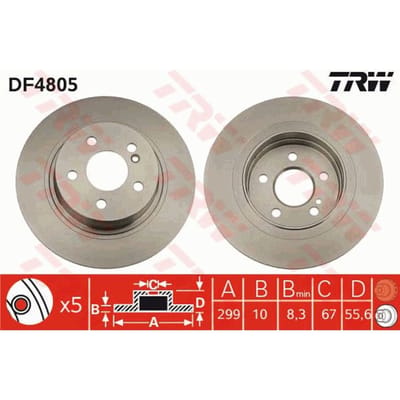Remschijf TRW DF4805 achter, volledig, 1 Stuk