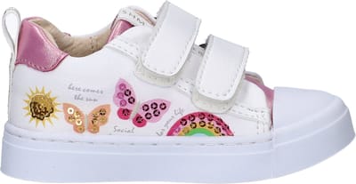 Shoesme Witte Sneaker Met Vlinders - Sneakers Kinderen - Meisjes - White Pink - Microfiber leer - Maat 24