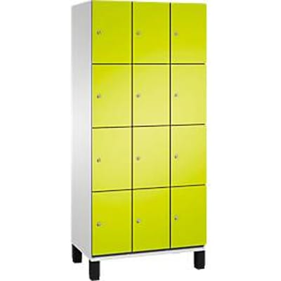 C+P Cambio lockerkast, 3 vakken, 12 vakken, op poten, B 900 x D 525 x H 1980 mm, lichtgrijs/kleedgroen
