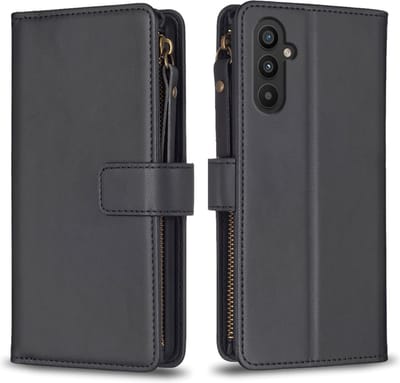 9 Pas - Portemonnee Etui Hoes geschikt voor Samsung Galaxy A24 - A25 - Zwart