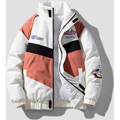 Marque tendance hiver pour hommes, vêtements matelassés thermiques épais à col montant et à blocs de couleurs, tendance japonaise, veste matelassée ample L blanc