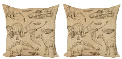 ABAKUHAUS Velociraptor Kussenbezug Set – 2x50x50 cm – Dubbelzijdig Gedrukt – Zandbruin