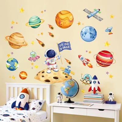 Ruimtevaart Muurstickers voor Kinderen - Astronauten, Ruimteschepen en Planeten voor Jongens en Meisjes - Perfect voor Kinderkamers en Speelruimtes