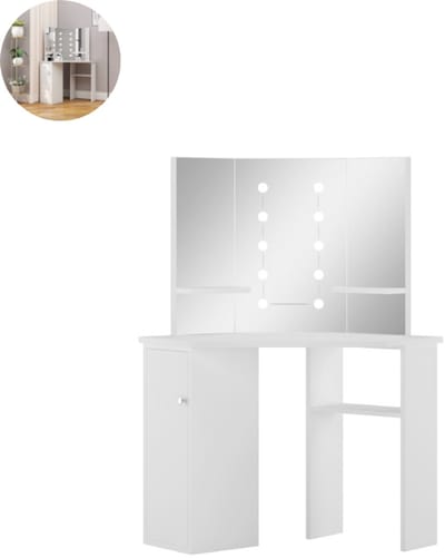 Kaptafel met spiegel en verlichting - Make up tafel - Make up - Toilettafel - Met lades - Wit