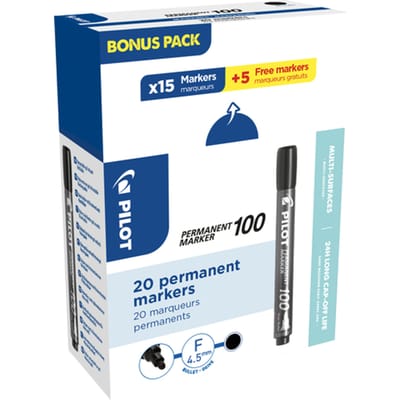 Viltstift pilot sca-100 rond f zwart 15+5 gratis | Doos a 20 stuk