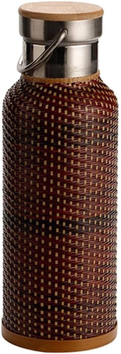 Thermosbeker - RVS Cup - Dranken Warm Houden - Handgemaakte Rotan Afwerking - 500ml - Natuurlijk