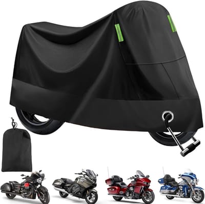 Allecto Plus - Motorafdekzeil voor buiten XXL - Waterdichte motorgarage met slotgat - 210D Oxford-weefsel - UV-bestendig - Winterbestendig - Geschikt voor Honda, Suzuki, Kawasaki en meeste bromfietsen - 245 x 105 x 125 cm - Zwart