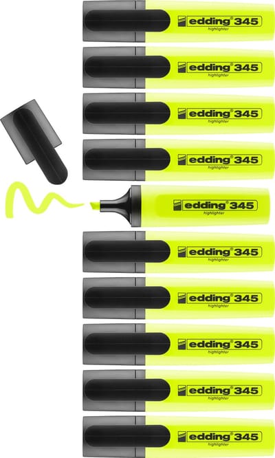 edding 345 highlighter - geel - 10 markeerstiften - beitelpunt 2-5 mm - ideaal voor heldere markeringen en accentuering van tekstfragmenten en notities