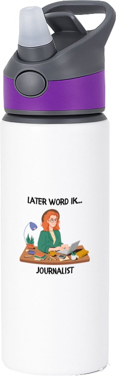 Hacebo® - Later word ik journalist waterfles met rietje paars - Journalisten - Journalist - interviewer - interviewen - Analist - commentator - schrijver - analyses - sportanalist - verslagleggen - verslaggeve - water fles - 650ML