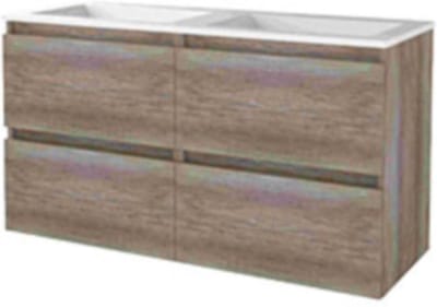 Basic-Line Start 46 Badkamermeubelset - 120 x 46 cm - Greeploos - 4 Lades - Acryl Wastafel - Zonder Kraangat - Scotch Oak