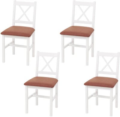 Set van 4 eetkamerstoelen MCW-F77, leunstoel keukenstoel stoel, massief hout stof landhuis ~ wit, bekleding terracotta