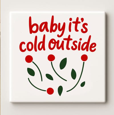 Baby It’s Cold Outside Tegel – 15x15 cm Keramische Wanddecoratie – Feestelijke Winter Woondecoratie & Kerstcadeau Idee
