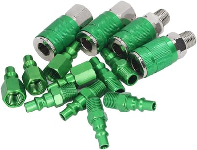 Dailygoods- Snelkoppelingsset Aluminium - Luchtkoppeling 1/4 Inch NPT - Universele Connectoren - Stekkerset - Hoge Druk tot 300 PSI - Veilige Verbinding met Vergrendelingskogels