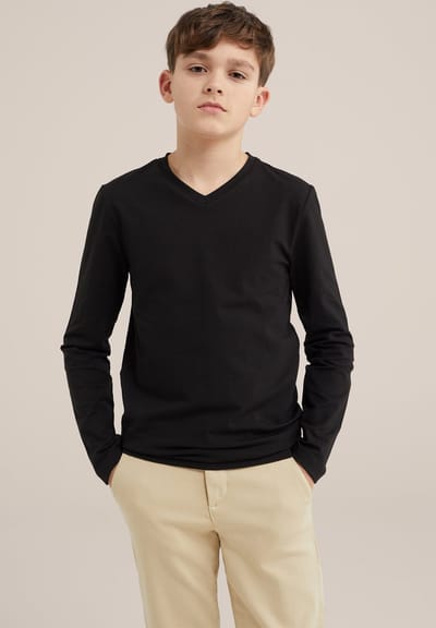 WE Fashion Jongens basic T-shirt met V-hals
