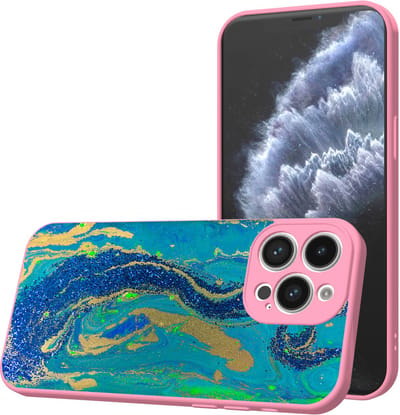 Smartphonica Telefoonhoesje Geschikt voor iPhone 11 Pro met Blauw Goud Marmer opdruk - TPU Back Cover Case Blue Gold Marble Design - Roze geschikt voor iPhone 11 Pro