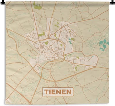 Wandkleed - Wanddoek - Kaart - Tienen - Plattegrond - Stadskaart - 180x180 cm - Wandtapijt