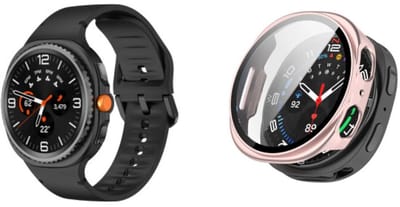 Strap-it Siliconen bandje met gespsluiting - geschikt voor Samsung Galaxy Watch 8 - 40mm (zwart) + Strap-it Hard case hoesje met screen protector glas - geschikt voor Samsung Galaxy Watch 8 - 40mm (roze)