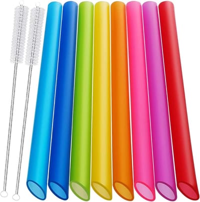 Ultiluxe® Bubble Tea rietjes - 8 stuks - Lichtblauw, groen, blauw, geel - Herbruikbare dikke rietjes - Met 2 reinigingsborstels - 26 x 1 cm - 8-delige set bubble tea - Herbruikbaar - Hoogwaardige kwaliteit - Boba - Slush - Milkshake - Grote rietjes