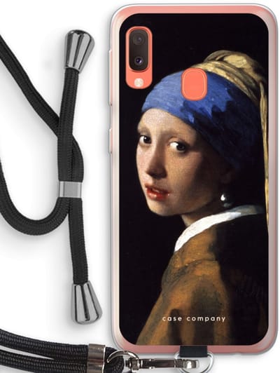 Case Company® - Hoesje met koord geschikt voor Samsung Galaxy A20e hoesje met Koord - The Pearl Earring - Telefoonhoesje met Zwart Koord - Bescherming aan alle Kanten en Over de Schermrand