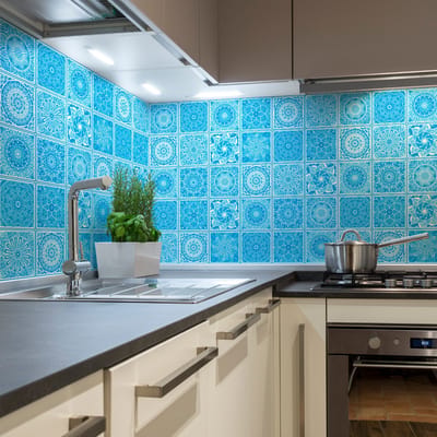 Zelfklevende muurtegelstickers voor keuken en badkamer - 30 etnische cementtegelstickers KALISKA - 30 stickers 20x20cm