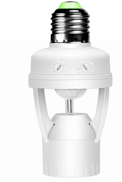 Dailygoody - E27 fitting adapter - infrarood bewegingssensor - 360° - energiezuinig - tijd en lux instelbaar - geschikt voor wandmontage - polycar...