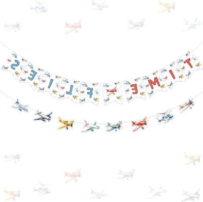 Vintage Vliegtuig Feestdecoratie - Tijd Vliegt Party Banner en Garland voor Verjaardagsfeestje en Babyshower