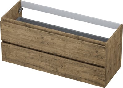 INK® wastafelonderkast 2 laden greeploos met houten keerlijst 120x45x52cm, naturel eiken