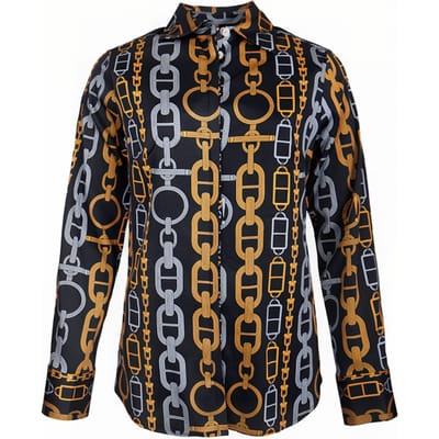 Mucho Gusto Blouse Saint-denis Black Chains Black, Yellow Größe: S | Business hemden Outlet | Damen | Schwarz