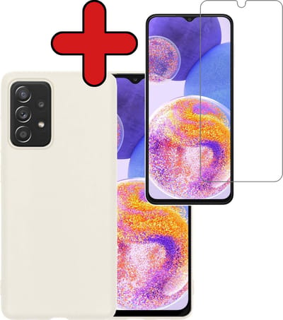 Hoesje - Met Screenprotector - Geschikt voor Samsung Galaxy A23 - Sterk & Shockproof - Telefoon Hoes - Back Cover - Siliconen Case - Telefoonhoes - Wit