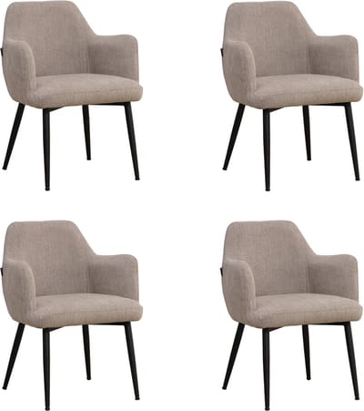 Bronx71® Scandinavische eetkamerstoel Lars taupe gerecyclede stof - Eetkamerstoelen set van 4 - stoel