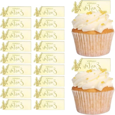 Paas Taartdecoratie - Cupcake Toppers - Feesttaart Versieren - Schattig Konijn Ontwerp - 30 Stuks - Goud