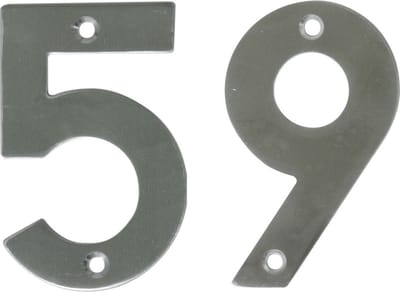 AMIG Huisnummer 59 - massief Inox RVS - 10cm - incl. bijpassende schroeven - zilver