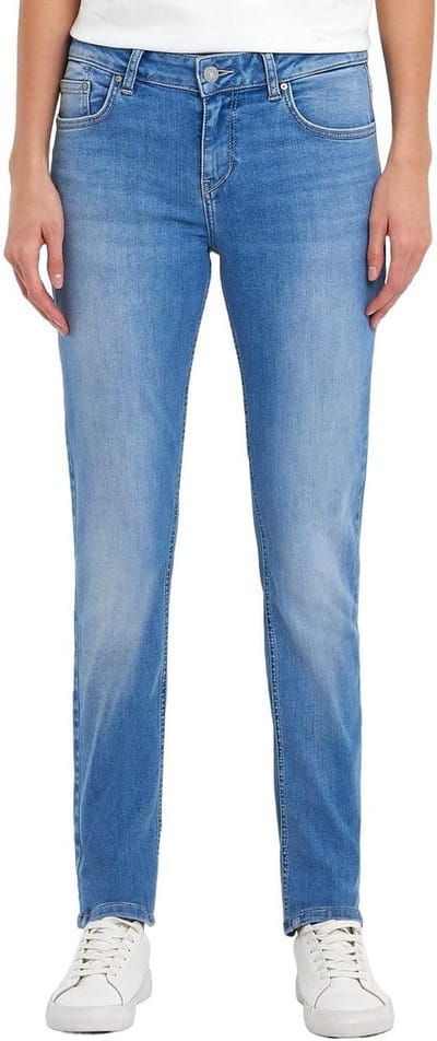 Dames Jeans Slim Fit Katoenmix Donkerblauw Ritssluiting Middelhoge Taille