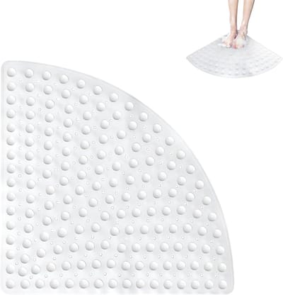 Driehoekig, 70 x 70 cm Douchemat antislip, doucheinleg antislip, badkuipmat antislip, antislipmat, met zuignappen en afvoergaten, voor douche en sauna (Wit)