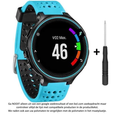 Blauw Zwart siliconen horlogebandje geschikt voor de Garmin Forerunner 220, 230, 235, 620, 630, 735XT, Approach S20, S5 & S6 - Maat: zie maatfoto - horlogeband - polsband - strap - siliconen - blue black rubber