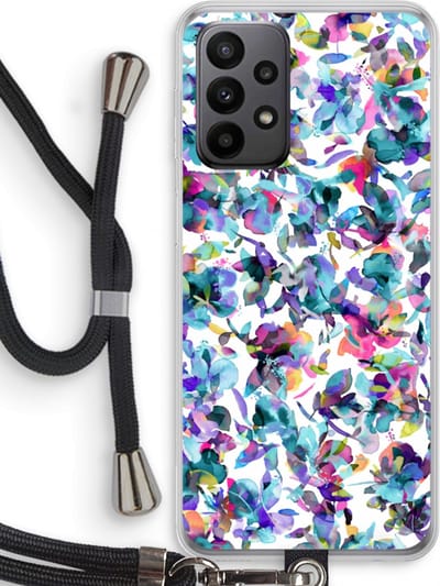 Hoesje met koord geschikt voor Samsung Galaxy A23 hoesje met Koord - Hibiscus Flowers - Telefoonhoesje met Zwart Koord - Bescherming aan alle Kanten en Over de Schermrand